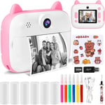 Appareil Photo Enfant Instantanée - 2,4"" HD 1080P - Appareil Photo Numérique Instantané,avec Papier d'impression & Carte TF 32G, Caméra Vidéo avec Stylos Colorés pour Le Bricolage