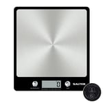Salter 1241A BKDR Evo Digital Kitchen Scale – Food Weighing Scales with Slim Stainless Steel Platform, Precise for Cooking & Baking, Tare/Zero Function, Measures Liquids, Compact, 6kg Capacity, Black