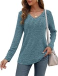 AUSELILY Womens Lightweight Jumpers Sweatshirts Casual Solid Color Pullover Sweaters V Neck Long Sleeve Tops for Women Gifts Blue