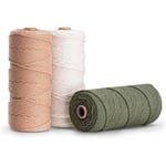 3 färger Macrame Garn, Macrame Rep 3mm X 100m Naturlig Macrame Co