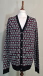 John Richmond JR Logo Print over Cardigan Sweater Black Size XXL uk 46 eu 56