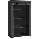 SONGMICS Armoire à Vêtements, Penderie, 1 Tringle à Vêtements, 6 Niveaux, Tissu Non-tissé, Cadre Métallique, 45 x 88 x 168 cm, pour Chambre, Couloir, Dressing, Noir RYG84H