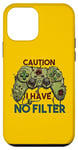 Coque pour iPhone 12 mini Drôle sarcastique Gamer Humour Caution I have no filter joke