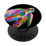 Tortue de mer colorée géométrique flottante Pop Art Cadeau PopSockets PopGrip Interchangeable