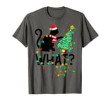 Black Cat Pushing Christmas Tree Lighting Funny Cat What T-Shirt