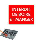 Plaque gravée autocollante 20x15 cm "Interdit de boire et manger" fond rouge