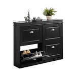 SoBuy Meuble Chaussure, Rangement Chaussure, Meuble d'Entrée, Meuble de Rangement à Chaussures Armoire, Commode à Chaussures avec 4 abattants, Coffre Rangement, L105xP24xH82 cm, Noir, FSR79-SCH