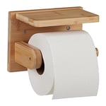 Relaxdays Dérouleur Papier Toilette avec Mini étagère, pour Portable & lingettes, en Bambou, HxLxP : 12x16x10 cm, Nature