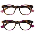 OPULIZE Ava Reading Glasses 2 Pack Flattering Rounded Frame Spring Hinges Scratch Resistant Brown Tortoiseshelll Pink Purple Mens Womens RR62-45 +3.00