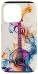 Coque pour iPhone 13 Pro Guitare ethnique vintage violette avec motif fumé coloré