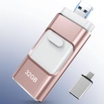 Cle Usb Pour Phone, Clé Usb 32 Go,Photo Stick,4 En 1 Clef Usb 3.0,Usb Stick Pour Ios/Smartphone/Pad/Pc(Mémoire Mobile,Sauvegarde Automatique Et Transfert Photos),Rose Clair