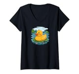 Womens Cute Yellow Rubber Ducky Little Bath Toy Duck V-Neck T-Shirt