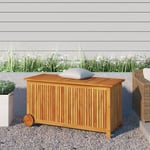 Banc Coffre de rangement de jardin - Banquette Pouf avec roues 113x50x58cm Bois acacia BV184875