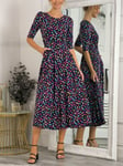 Jolie Moi Pauline Spot Print Midi Dress, Navy