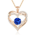 CDE 925 Sterling Silver September Birthstone Pendant Necklace for Women Rose Gold Plated Forever Love Heart Necklaces Jewellery Anniversary/Birthday Gifts for Her/Mum/Wife