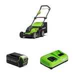 Tondeuse à Gazon sans Fil Greenworks 40V 41cm INCL. Batterie 5Ah et Chargeur Rapide, jusqu'à 600m² Mulching 50L Réglage en Hauteur 6 Positions G40LM41K5