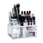 Relaxdays Cosmetic Organiser with 3 Drawers, Makeup Kit for Lipstick, Nail Polish, Acrylic Jewellery Stand, Transparent, 18.5 x 23.5 x 14 cm