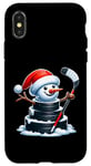 iPhone X/XS Cartoon Ice Hockey Puck Snowman with Santa Hat Christmas Case