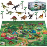 TEMI 9 Pack Dinosaur Toys with Play Mat & Trees for Boys, Educational Realistic Jurassic Playset to Create a Dino World Including T-Rex, Triceratops for Kids, Boys & Girls 3 4 5 6+ Years