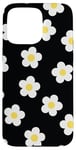 iPhone 15 Pro Max White Daisy Flower Pattern Yellow Floral on Black Case