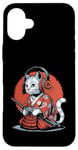 Coque pour iPhone 16 Plus Japon Kawaii Cat Samurai Casque Casque Manette de Jeu Vidéo