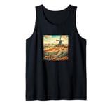 Whet Fields With Windmills Vintage Landscape Graphic Tank Top