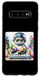 Coque pour Galaxy S10 Cat As DJ Mixing Tracks With Holiday Eggs As Records. Pâques