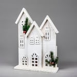 SHATCHI 35cm Battery Powered Warm White LEDs Wooden House Snow Covered Cottage Village Indoor Christmas Decorations, Wood