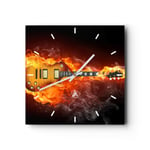 Horloge murale en verre 40x40cm Silencieuse Feu guitare instrument Wall Clock