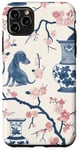 Coque pour iPhone 11 Pro Max Preppy Bocal en toile Chinoiserie Motif chiens et gingembre Rose et bleu