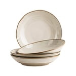 MÄSER Nottingham Lot de 4 assiettes creuses avec jeu de lignes en filigrane et glaçure élégante, grandes assiettes creuses pour pâtes et soupes en céramique au look vintage moderne, grès, beige