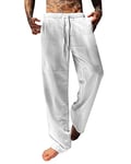 YAOBAOLE Pantalon Homme Lin Pantalon en Lin Homme Été Pantalon Toile Homme Pantalon Lin Homme Taille Elastique Blanc M