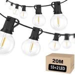 Ribech Guirlande Lumineuse, 20M 4,5V Basse Tension LED G40 Guirlande Lumineuse avec 55 + 2 Ampoules, IP44 Étanche Extérieur/Intérieur Guirlande Lumineuse Dec pour Jardin, Patio, Fête, Noël (20M)