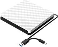 Lecteur DVD externe USB 3.0 Type-C DVD/CD+/-RW Graveur pour MacOSX WIN98SE/ME/2000/XP WIN7WIN8/WIN10(blanc)