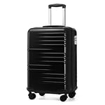 British Traveller Valise Cabine Bagages Cabine, Valise Rigide Trolley Ultra Légère en ABS+PC, Valise de Voyage avec roulettes 4x360 degrés et Serrure TSA, 54x36.5x21.5 cm (Noir)