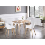 Eden - Ensemble Table à Manger 4 à 6 Personnes Coloris Chêne + 4 Chaises Scandinaves Blanches - Blanc