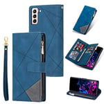 UEEBAI Coque pour Samsung Galaxy S21 Ultra 5G, Etui en Cuir PU Portefeuille Rétro Antichoc Flip Case Anti-Choc Housse avec Fentes de Cartes Fonction Support, Fermeture Magnétique - Diamant Bleu