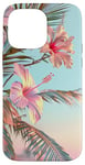 iPhone 14 Pro Max Palm Tree Hibiscus Sunset on the Beach Light Blue Case