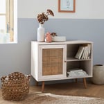 Sweeek - Meuble de rangement en cannage 80x39x65.8cm Bohème - Blanc - 2 niveaux - 1 porte - pieds scandinaves. buffet bas