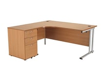 Office Hippo Heavy Duty Left Corner Radial Office Desk With 3 Drawer Desk High Storage, Home Office Desk, Filing, PC Desk For Office or Home, 5 Yr Wty, MFC -Beech,Silver Desk Frame, 160cm x 160.4cm