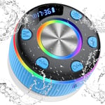 Enceinte Douche Bluetooth 5.3, Enceinte Portable Etanche IP7, Mini Speaker Sans Fil 360° Stéréo, Lumières LED Colorées, Ventouse Puissante, Haut-Parleur de Douche avec Micro et Mains Libres, Bleu