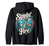 Sippin’ Fire Cute Dragon Tea Lover Zip Hoodie