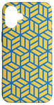 Coque pour iPhone 16 Plus Blue Yellow Cubes Hexagons Geometric Lines Optical Pattern