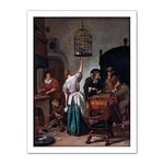 Artery8 Steen Woman Feeding Parrot Cage Painting Artwork Framed Wall Art Print 18X24 Inch