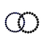 Nàgàrjuna - Set de 2 Bracelets Porte Bonheur - Agate Noire Matte 8 mm et Oeil de Faucon 6 mm - Elastique Haute Résistance - Bijou Unisexe