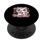 Funny Cat Kawaii Strawberry Milk Cartoon Anime For Women PopSockets Adhesive PopGrip