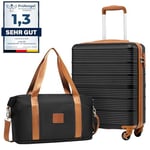 COOLIFE Set de 2 pièces easyJet Valise Cabine 55x40x20 ABS Valises et 1 Bagage Cabine Leger a 4 Roues,Serrure TSA (Marron Noir, 55×40×20 Set de Valises)