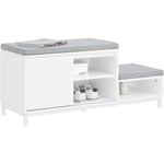 Sobuy - FSR166-W Banc de Rangement, Banc à Chaussures avec 2 Coussin Rembourré, Meuble Bas Entrée sur Pieds avec 1 Porte Coulissante et 3