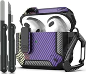 Coque pour AirPods 3e avec kit de Nettoyage,Armure de Protection Rigide Militaire avec verrou pour boîtier de Charge AirPod Gen 3 2021,Fibre de Carbone Violet