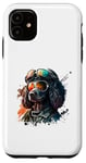 Coque pour iPhone 11 Caniche noir en forme de caniche pilote coloré